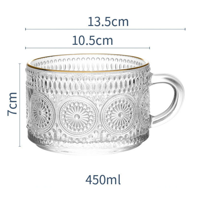 450ml Nordic Vintage Embossed Glass Sunflower Coffee Cup Pearl Milk Cup Milk Tea Cold Drink Juice Cup