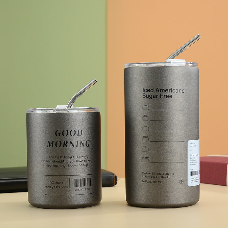 Ins Air Coffee Cup Car Portable Straw Cup Double Stainless Steel Thermal Insulation Cold Cup