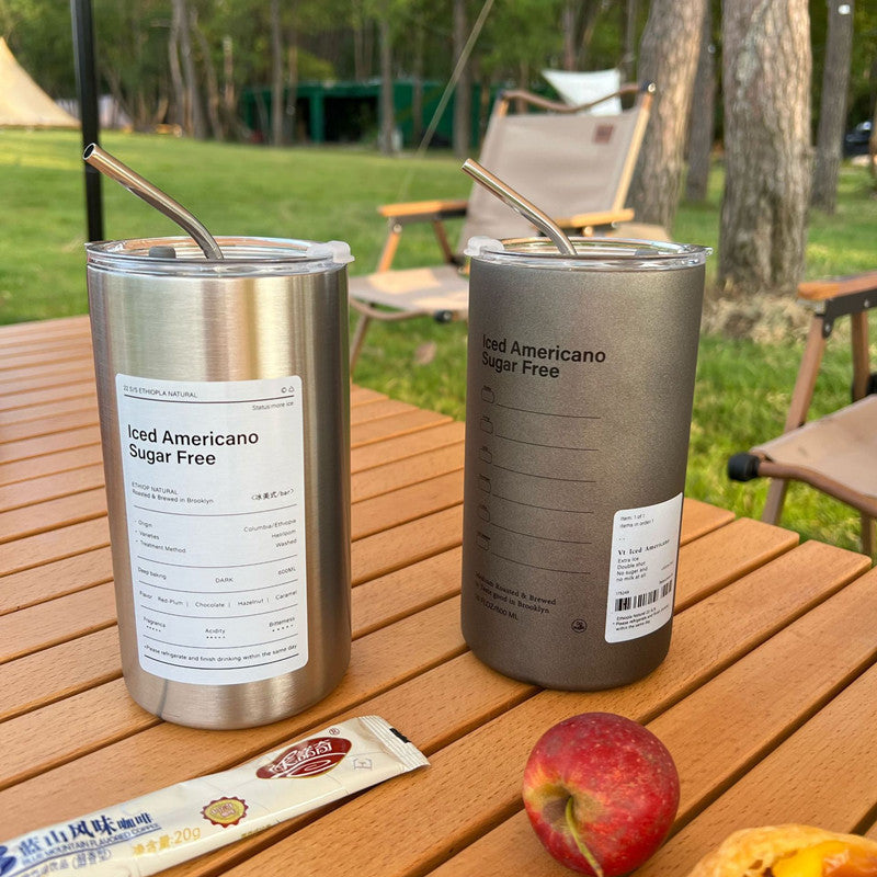 Ins Air Coffee Cup Car Portable Straw Cup Double Stainless Steel Thermal Insulation Cold Cup