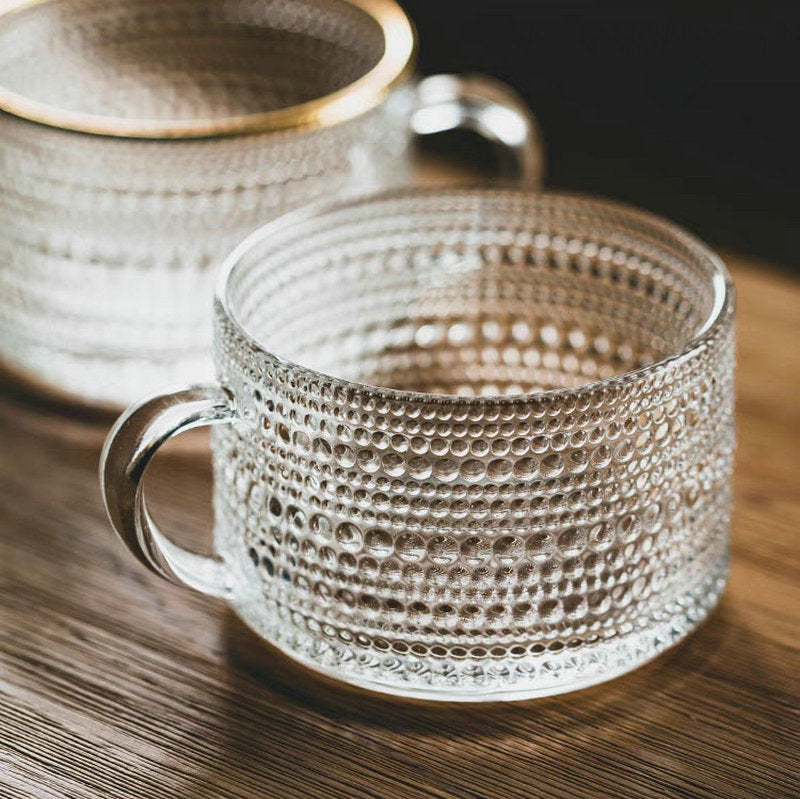 450ml Nordic Vintage Embossed Glass Sunflower Coffee Cup Pearl Milk Cup Milk Tea Cold Drink Juice Cup