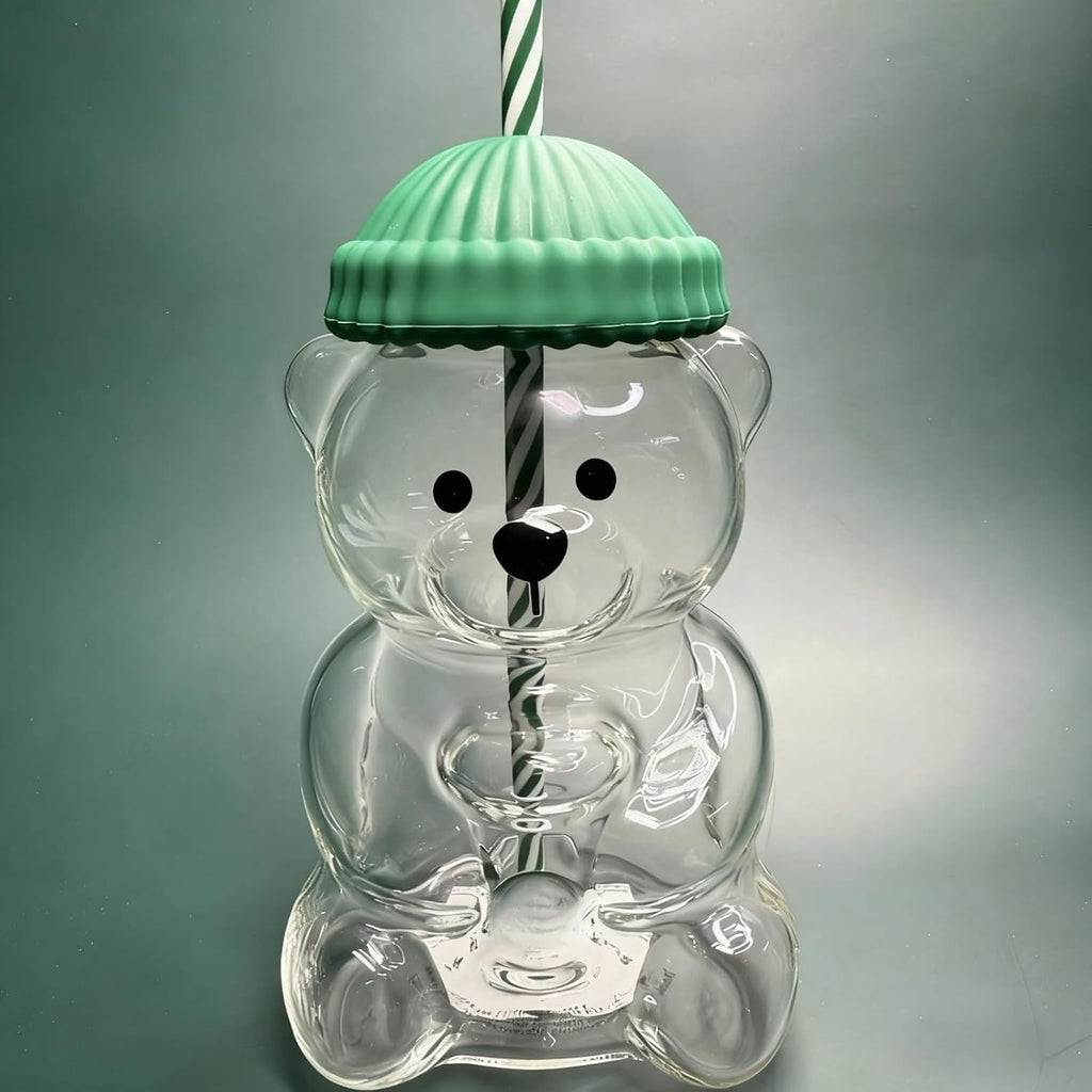 Bearista Glass Straw Cup Teddy Bear Glass Cup with Straw