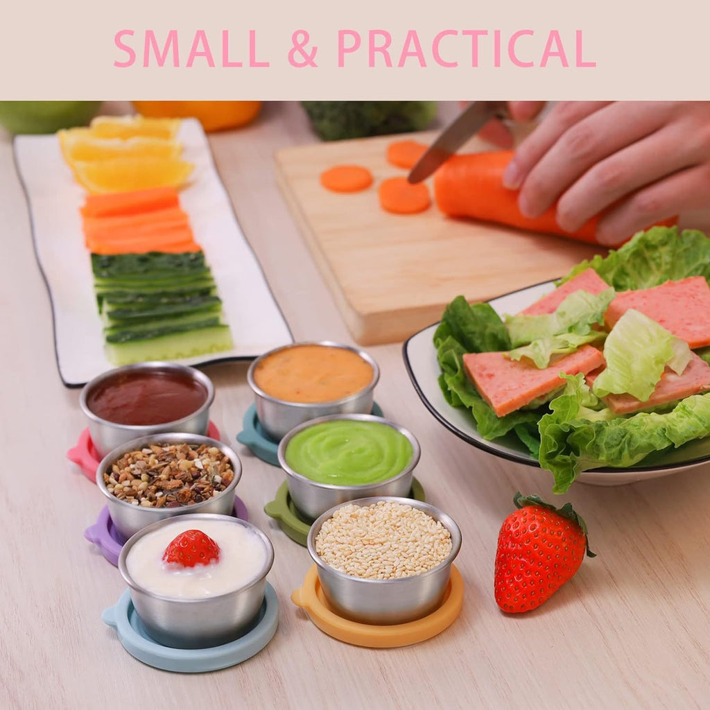 Stainless steel sauce cup with silicone cover 40ml dipping cup portable sauce seasoning dish