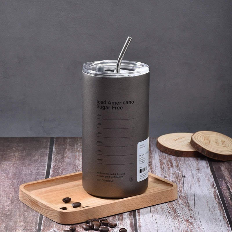 Ins Air Coffee Cup Car Portable Straw Cup Double Stainless Steel Thermal Insulation Cold Cup