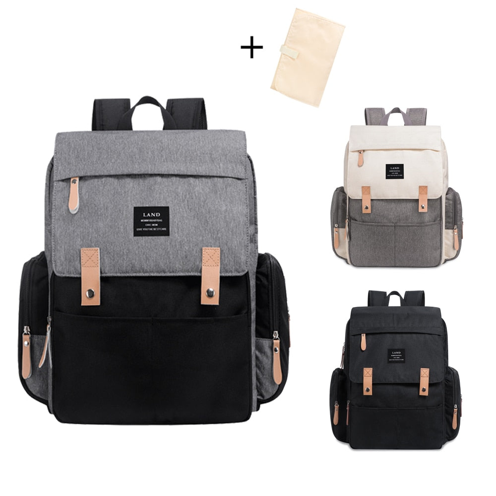 Land Large Capacity Diaper Bag Fashion Travel Backpack for Mom and Dad Solid Mummy Bags Stroller Organizer Bag for Baby Care