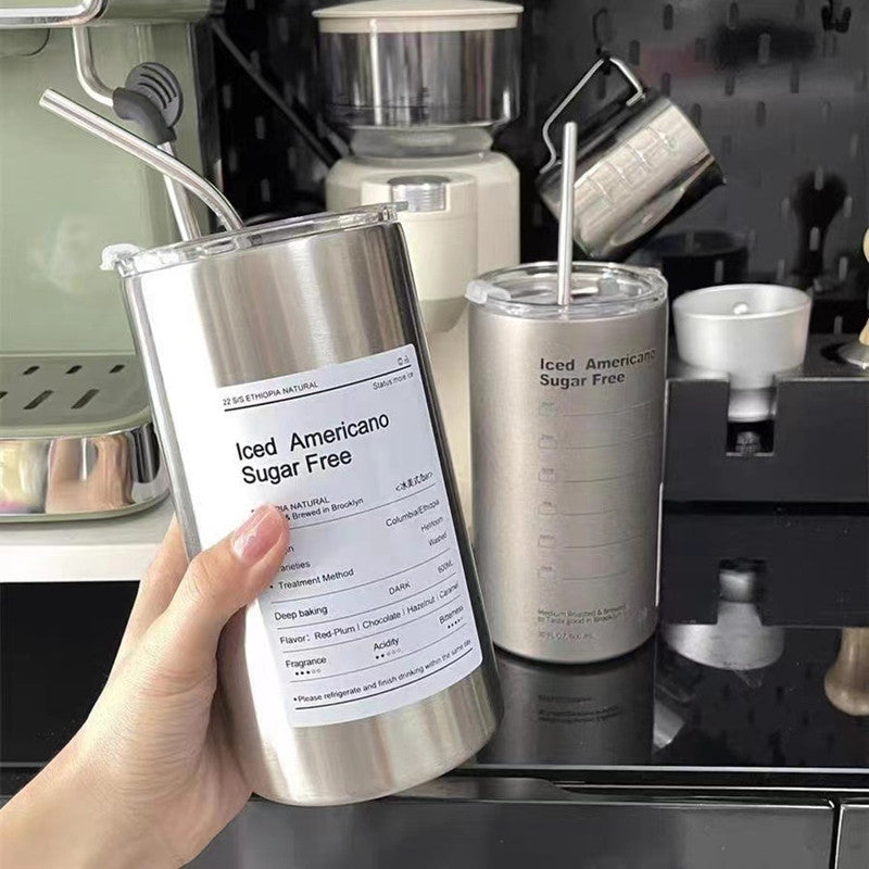 Ins Air Coffee Cup Car Portable Straw Cup Double Stainless Steel Thermal Insulation Cold Cup