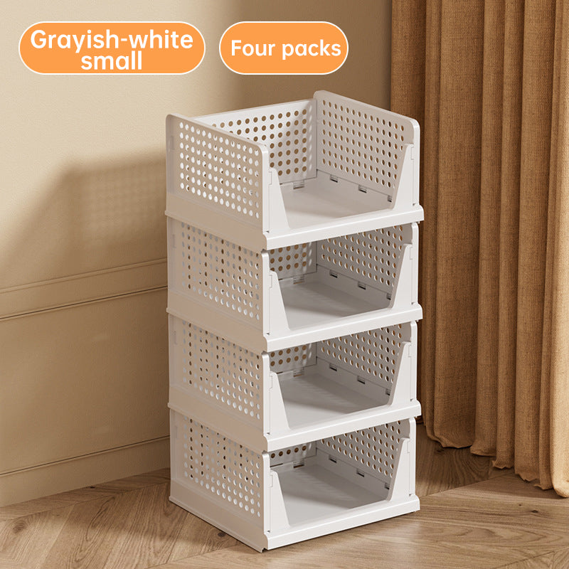 4 Pack Plastic Closet Organizer Bins, Stackable Foldable Storage Baskets with Slide-Out Rails for Clothes, Toys, T-Shirts