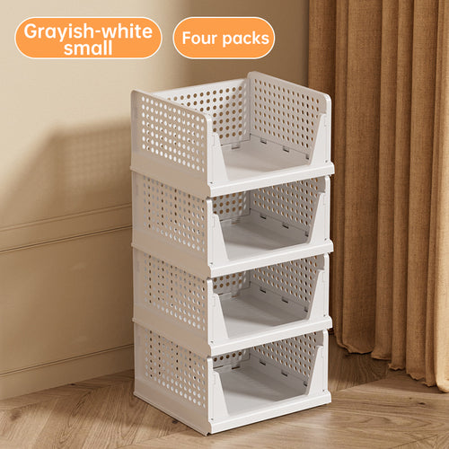 4 Pack Plastic Closet Organizer Bins, Stackable Foldable Storage Baskets with Slide-Out Rails for Clothes, Toys, T-Shirts