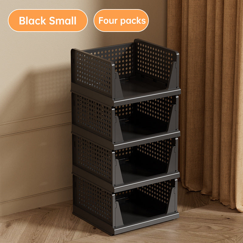 4 Pack Plastic Closet Organizer Bins, Stackable Foldable Storage Baskets with Slide-Out Rails for Clothes, Toys, T-Shirts