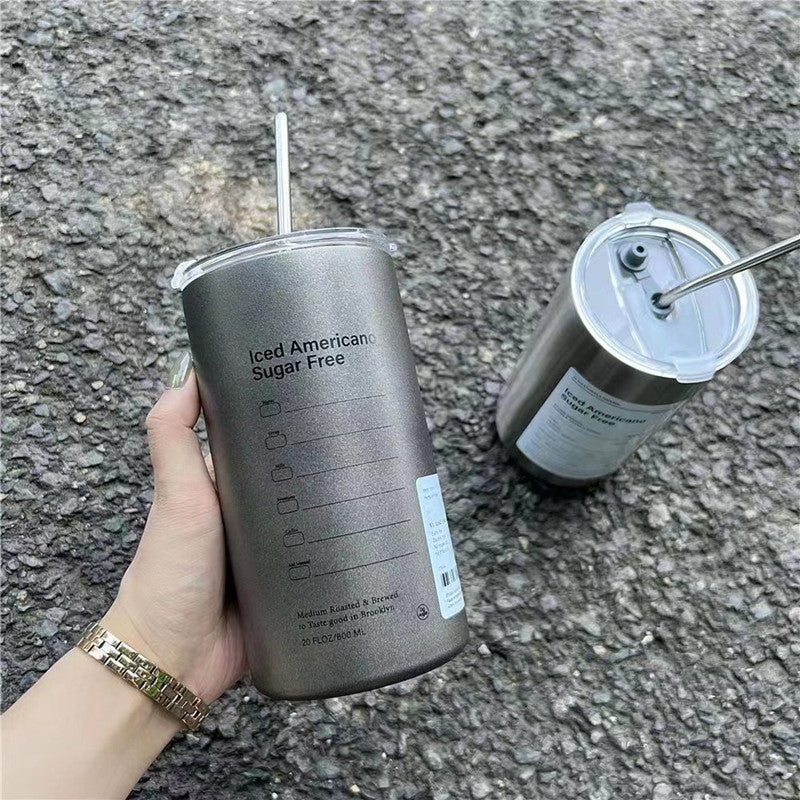 Ins Air Coffee Cup Car Portable Straw Cup Double Stainless Steel Thermal Insulation Cold Cup