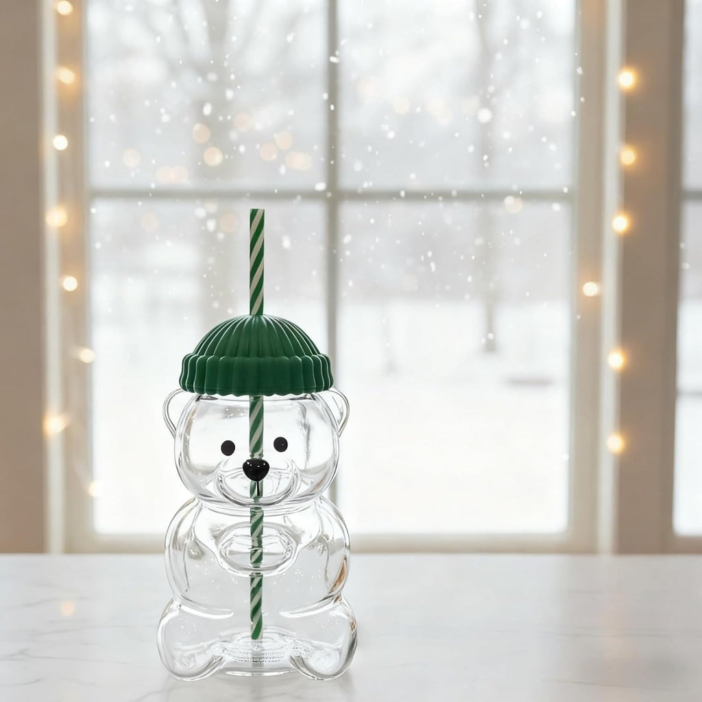 Bearista Glass Straw Cup Teddy Bear Glass Cup with Straw