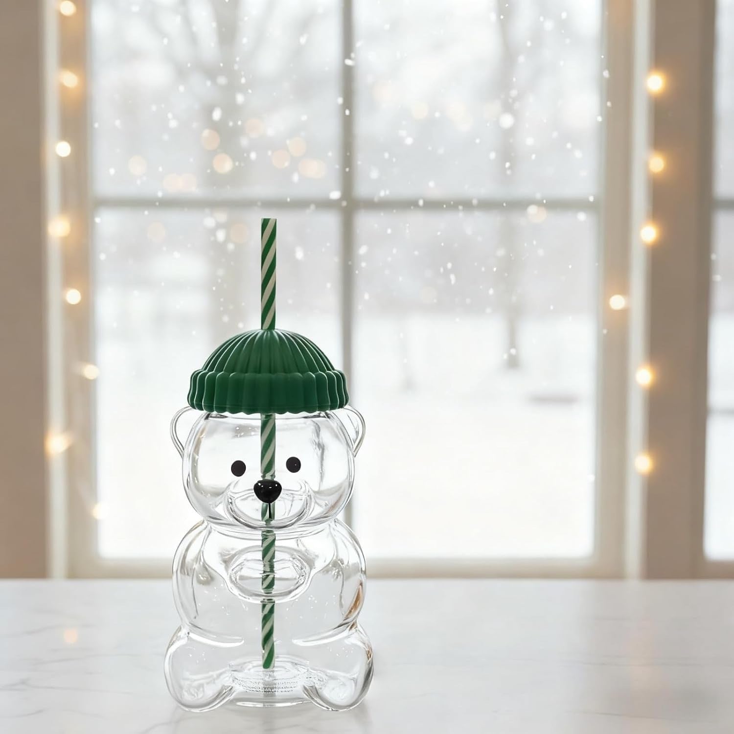 Bearista Glass Straw Cup Teddy Bear Glass Cup with Straw