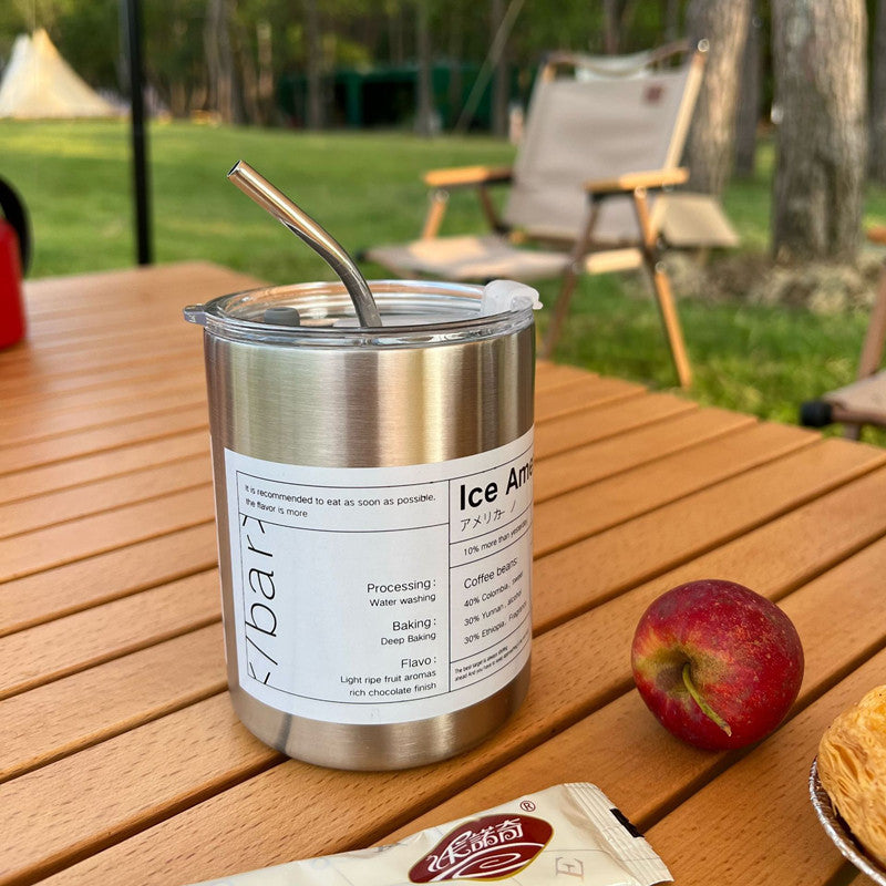 Ins Air Coffee Cup Car Portable Straw Cup Double Stainless Steel Thermal Insulation Cold Cup