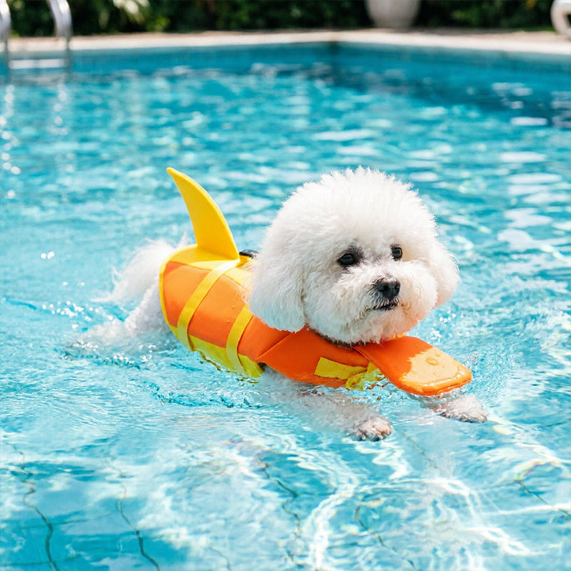 Dog Life Jacket Adjustable Pet Swim Vest – Flotation Safety Rescue Vest for Pool, Surf & Water, with Grab Handle (Tail Design)