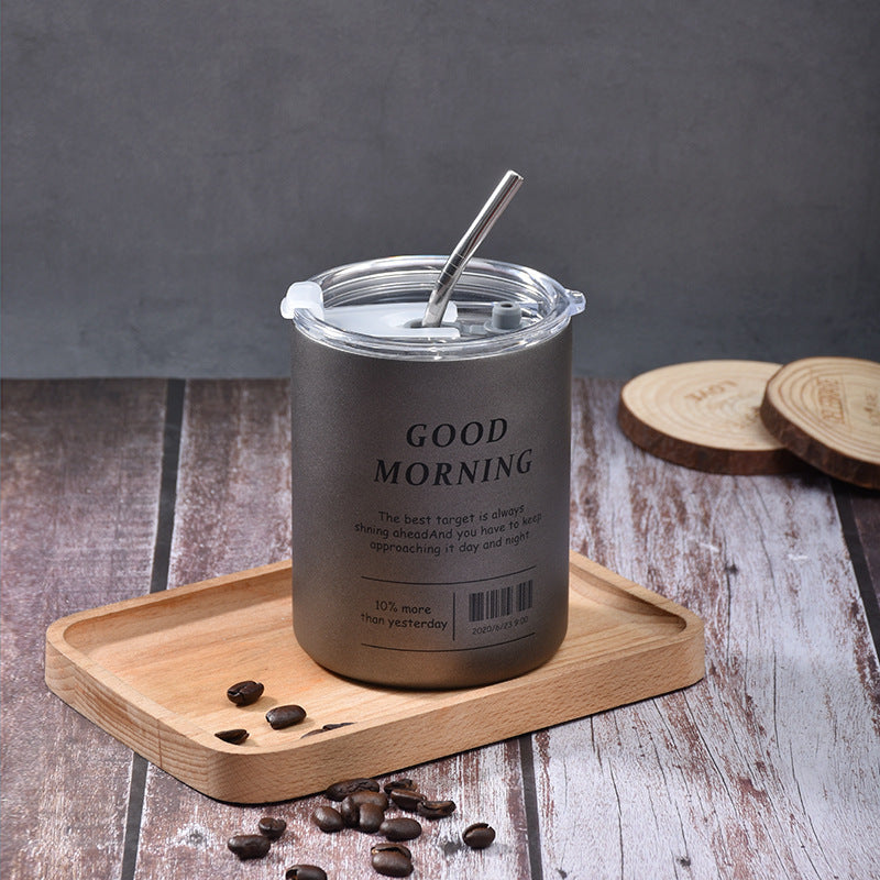 Ins Air Coffee Cup Car Portable Straw Cup Double Stainless Steel Thermal Insulation Cold Cup