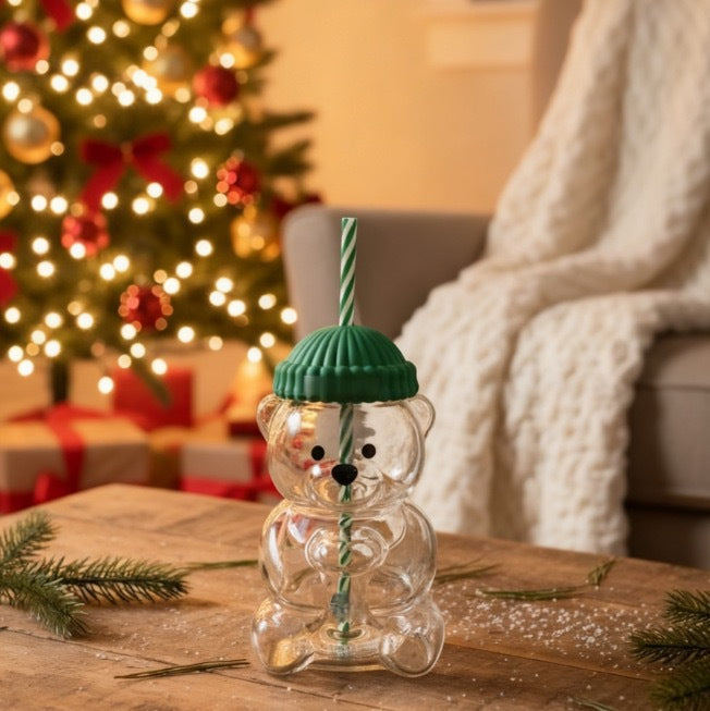 Bearista Glass Straw Cup Teddy Bear Glass Cup with Straw
