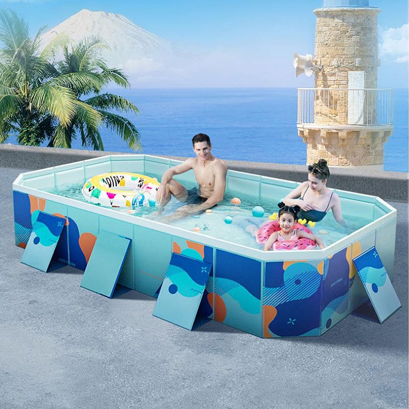 Large Foldable Rectangular Family Swimming Pool, Non-Inflatable Above Ground Pool, Easy Setup Outdoor Pool for Adults and Kids