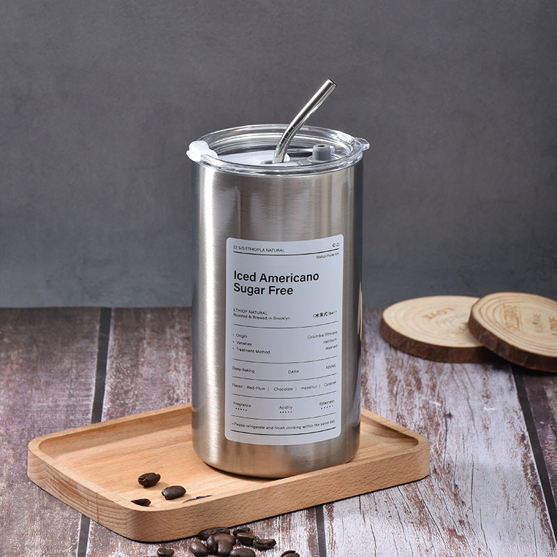 Ins Air Coffee Cup Car Portable Straw Cup Double Stainless Steel Thermal Insulation Cold Cup