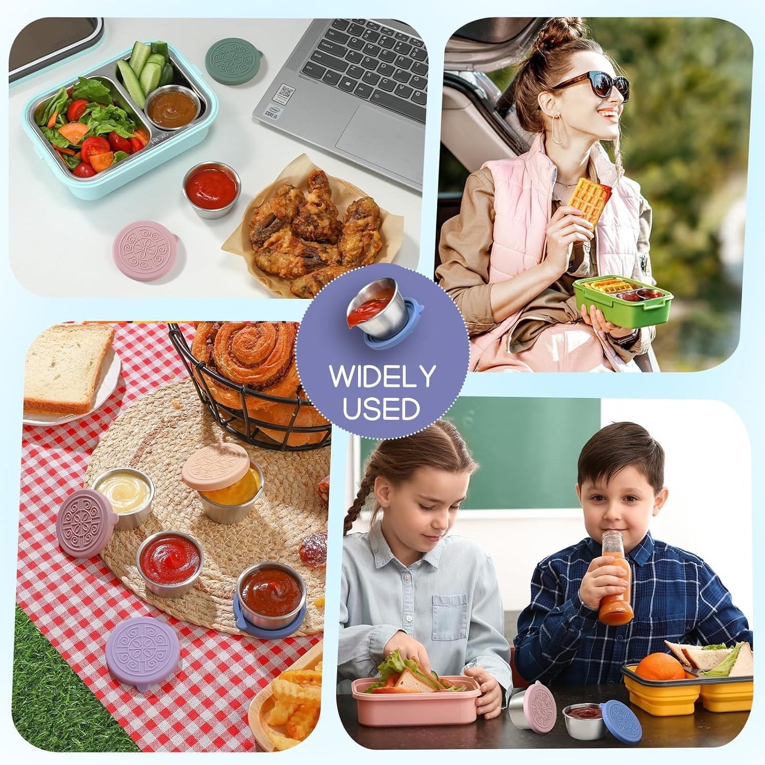 Stainless steel sauce cup with silicone cover 40ml dipping cup portable sauce seasoning dish