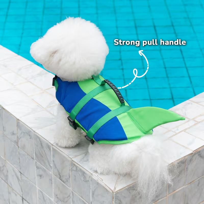 Dog Life Jacket Adjustable Pet Swim Vest – Flotation Safety Rescue Vest for Pool, Surf & Water, with Grab Handle (Tail Design)