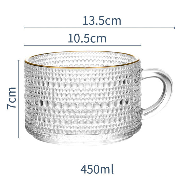 450ml Nordic Vintage Embossed Glass Sunflower Coffee Cup Pearl Milk Cup Milk Tea Cold Drink Juice Cup