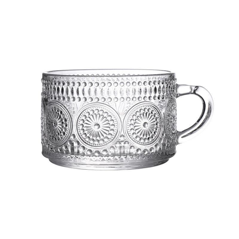 450ml Nordic Vintage Embossed Glass Sunflower Coffee Cup Pearl Milk Cup Milk Tea Cold Drink Juice Cup